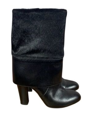 Cavallini Italian Black Leather Cow Hide Fold Over Heeled Boots Sz EU36